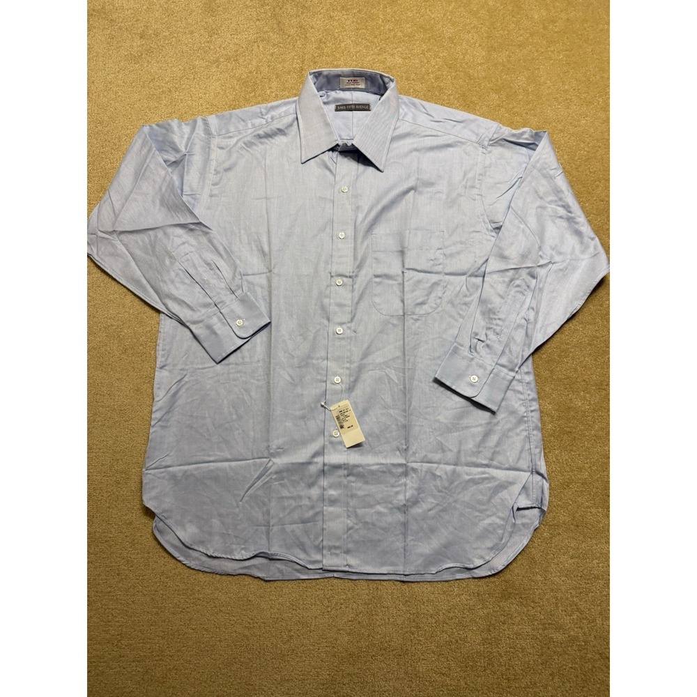 Saks Fifth Avenue Dress Shirt Mens 17.5 34 Long Sleeve Cotton Made in USA Vtg